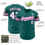 Custom Teal White-Pink Authentic Baseball Jersey - Image 3