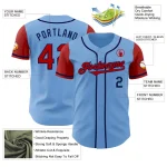 Custom Light Blue Red-Navy Authentic Two Tone Baseball Jersey - Image 3