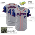 Custom Gray Royal-Red Authentic Two Tone Baseball Jersey - Image 3