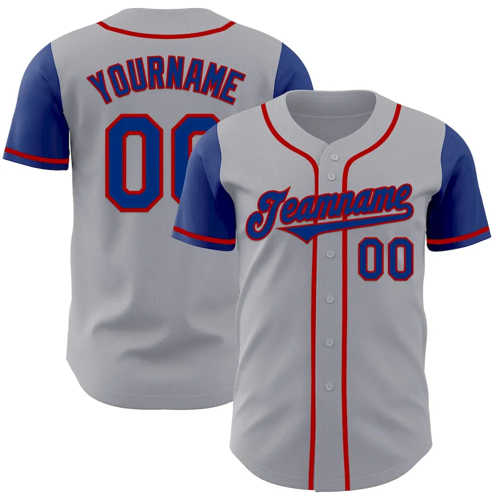 TwoTone0918.webp Custom Gray Royal-Red Authentic Two Tone Baseball Jersey - Image 1
