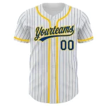 Custom White Royal Pinstripe Royal-Yellow Authentic Baseball Jersey - Image 2