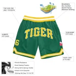 Custom Kelly Green Gold-White Authentic Throwback Basketball Shorts - Image 2