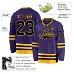 Custom Purple Black-Gold Hockey Jersey - Image 2